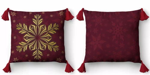 5384 Una federa decorativa natalizia Christmas Deco Detexpol marrone con fiocco di neve oro - zip