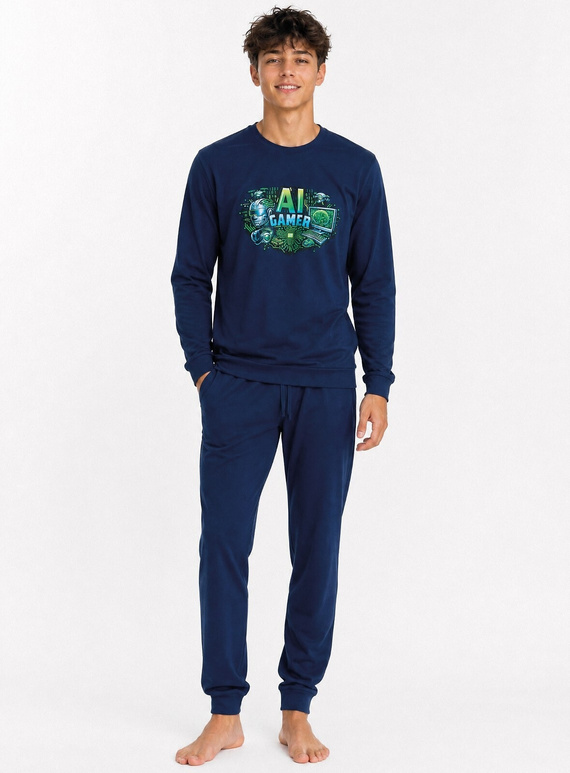 Pigiama giovane Cornette F&Y 998/61 AI blu navy 100% cotone lunga