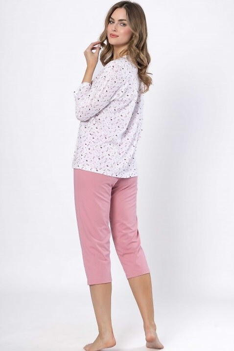 Pigiama da donna Dobrusia 1636 - cotone rosa, manica 3/4, abbottonato