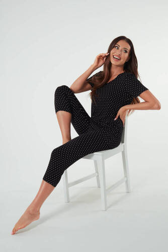 Puntini Pigiama da donna a manica corta, pantaloni 3/4 Moda italiana - nero