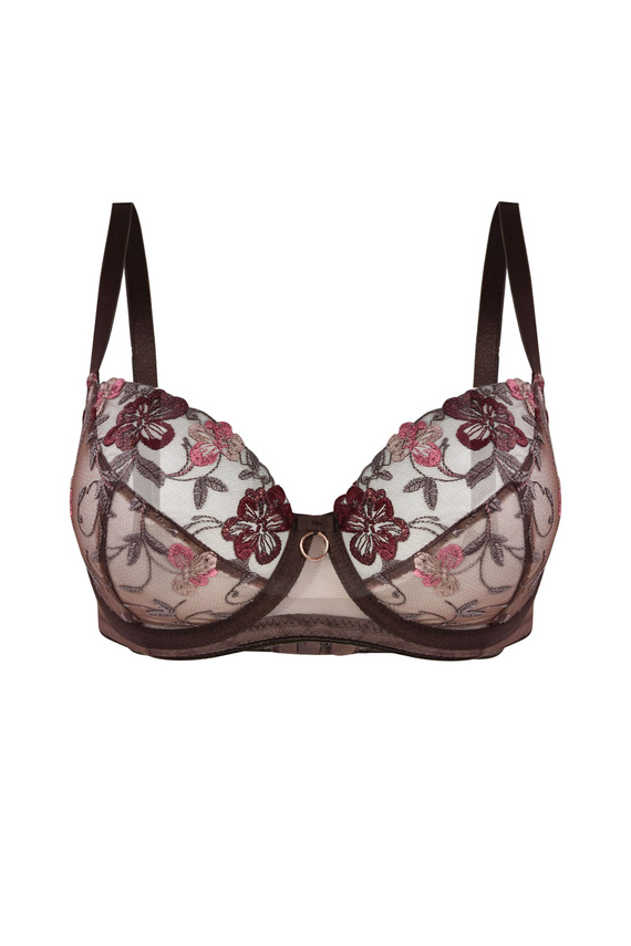 Reggiseno Mediolano 19255 in pizzo color cioccolato con ricamo floreale