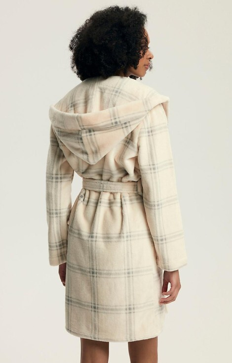 43596 Vestaglia da donna Danna Henderson bianca - con cappuccio, a quadretti