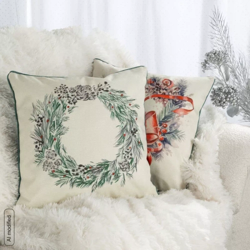 CHP345 Federa natalizia Eurofirany 45x45 in velluto con stampa e bordatura