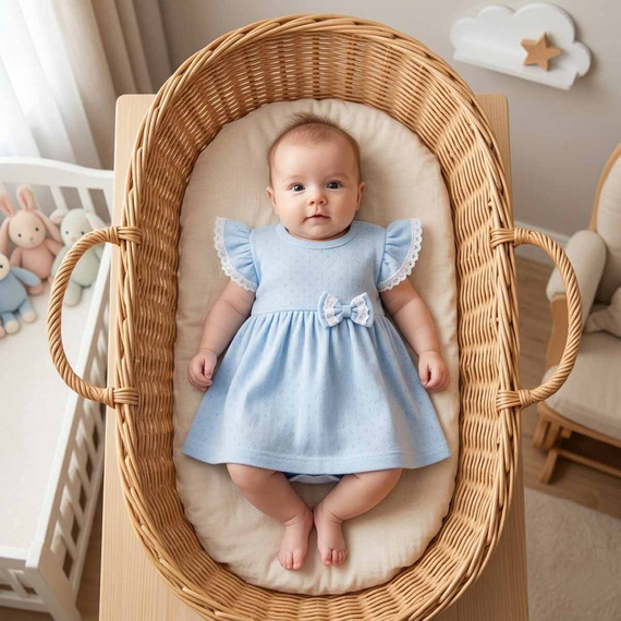 224035 Nicol Abito-Body Bambina Blu 100% Cotone Traforato