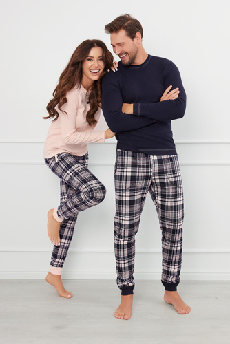 Brit Pajamas Uomo manica lunga, pantaloni lunghi Moda italiana - blu navy/stampa