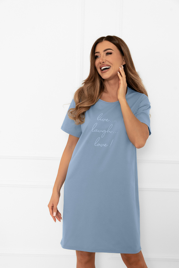 Camicia da notte da donna Ksara - manica corta, cotone Italian Fashion - acciaio