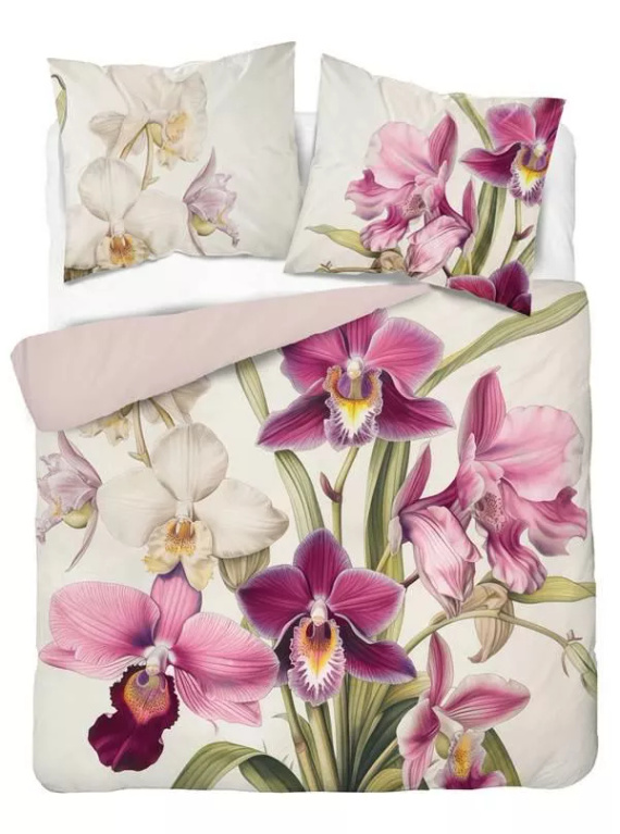 5427 Una biancheria da letto in microfibra 3D con orchidee esotiche su sfondo crema - Detexpol