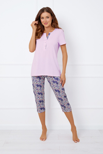 Carbonia Pigiama donna manica corta, pantalone 3/4 Moda italiana - rosa/stampa