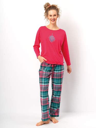 Pigiama da donna LNS 420 Key raspberry - cotone, manica lunga, pantaloni di flanella