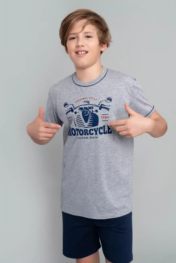 Gibson Pigiama bambino manica corta, pantalone Moda Italiana- melange