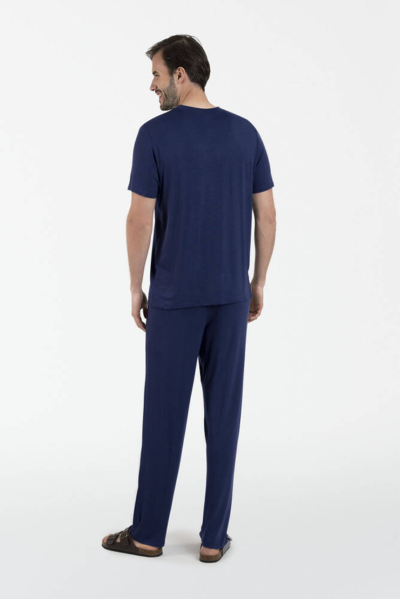 Akord Pigiama da uomo a maniche corte, pantaloni lunghi Moda italiana - blu navy
