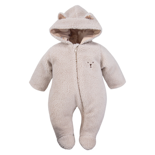 Tutina per bambino Beary Cool Eevi - pelle di agnello, beige, con orecchie e zip