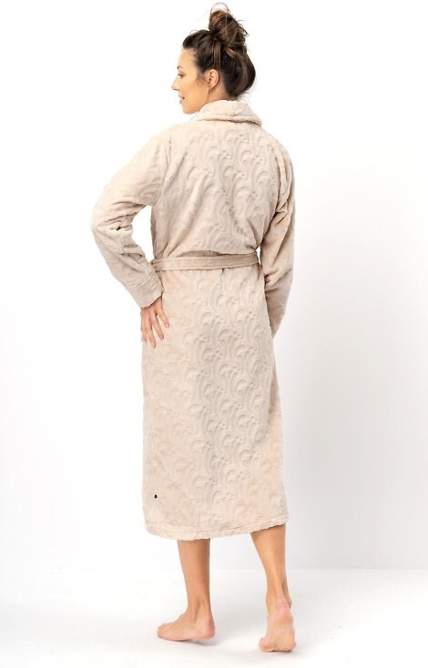 LG: 605 Vestaglia da donna Key- beige, morbida, collo a scialle