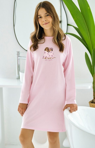 3505 Jasmina Taro rosa - Camicia da bambina in cotone stampato