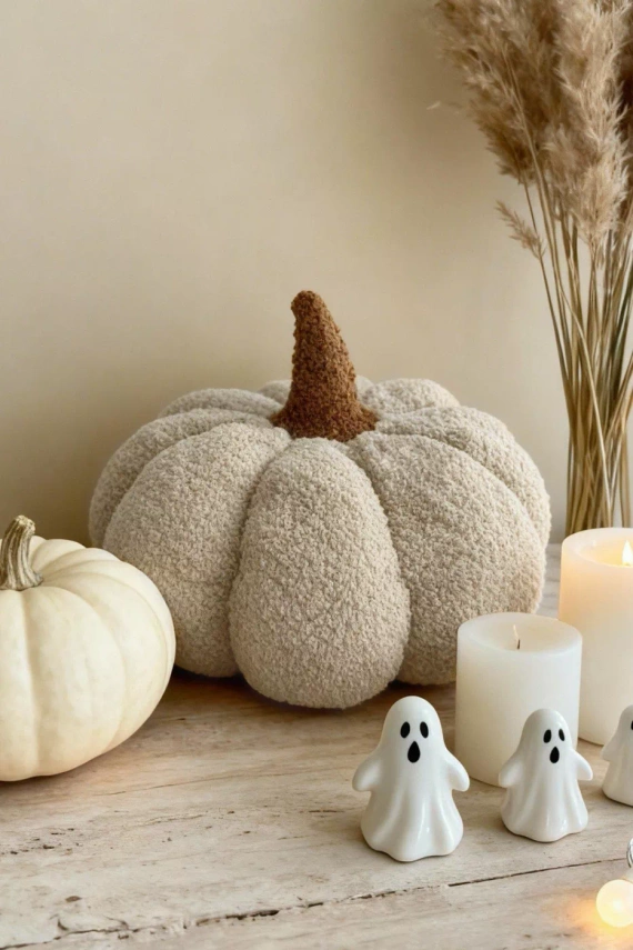 Cuscino decorativo a bouclè di zucca Spod Igły i Nitki - beige, decorazione autunnale e di Halloween