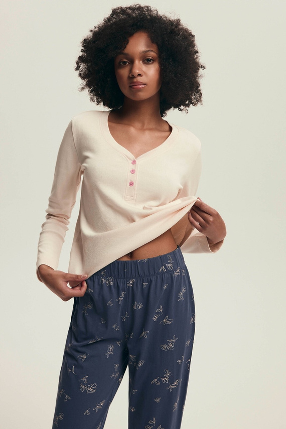 Pigiama donna 43698 Delanie Henderson crema - cotone, maniche lunghe, taglio elegante