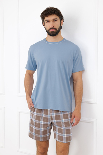 Pigiama uomo Italian Fashion Dante cotone corta pantaloncini a quadri con tasche - acciaio