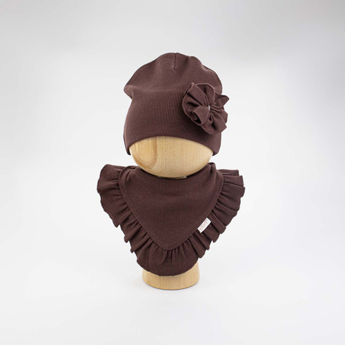 Cappello e foulard da ragazza Nicol 141966 in cotone con fiore e balza rosa