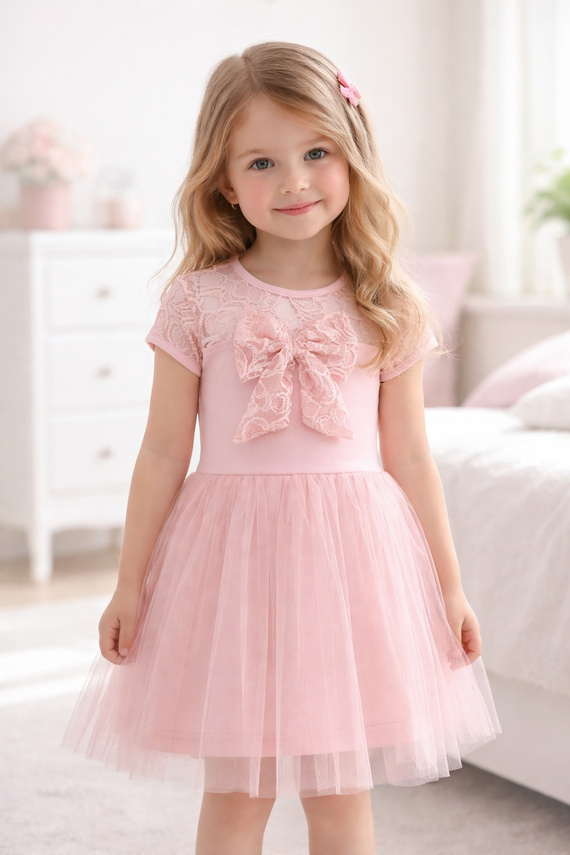 Vestito bambina Emilka Bambarillo pizzo tulle elegante peach