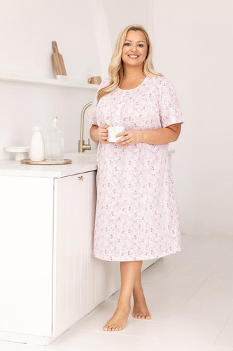 Camicia da notte da donna 018 Regina pink- 100% cotone premium, bottoni, collo a pieghe, sonno confortevole ogni notte