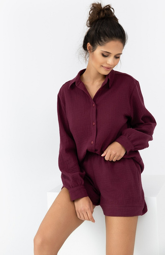 Pigiama donna Avorio Sensis bordeaux- mussola di cotone, manica lunga, abbottonato