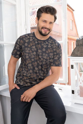 Pinus Pigiama Uomo manica corta, pantalone lungo Moda Italiana- stampa/grafite