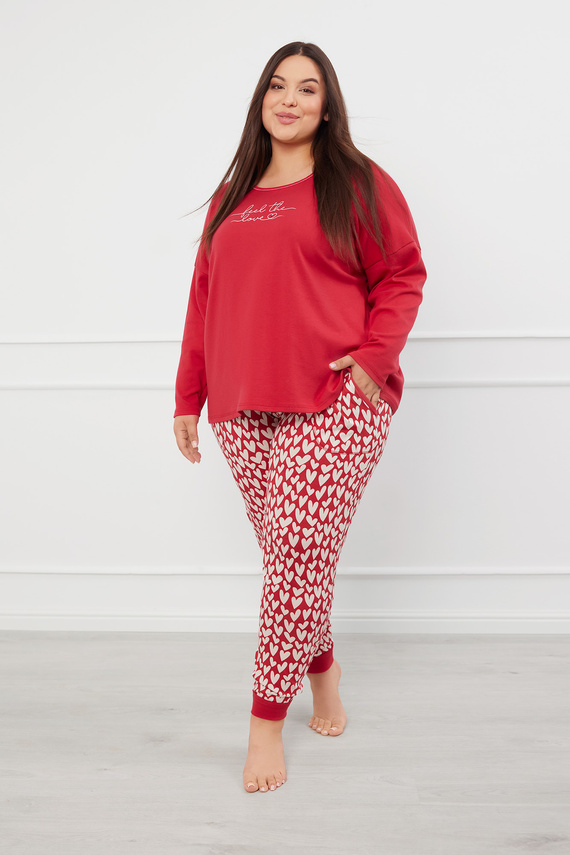 Evora Pigiama donna manica lunga, pantaloni lunghi Moda italiana - rosso/stampa