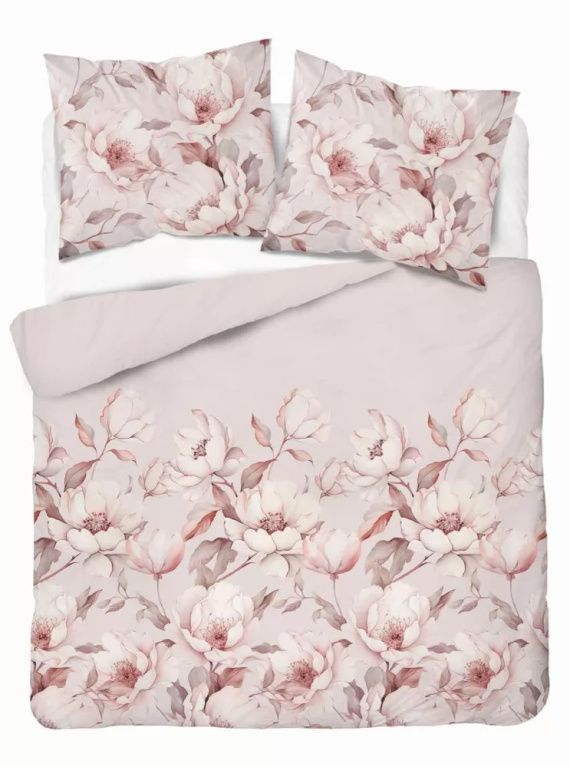 5501 B Biancheria da letto in cotone rosa cipria con peonie crema Naturalis- Detexpol