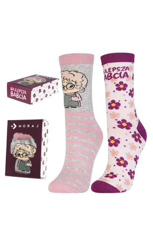Moraj Calzini da donna "Best Grandmother" CSLB450-004 - Set di 2 paia in cotone in scatola - Il regalo perfetto per la nonna