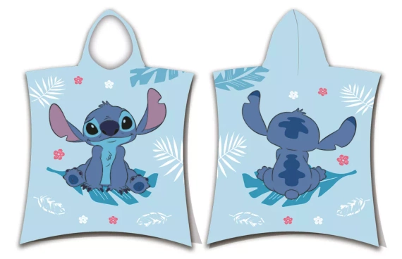 Jf24 Poncho per bambini Lilo e Stitch Asciugamano con cappuccio Disney blu Per piscina, spiaggia, bagno Jerry Fabrics