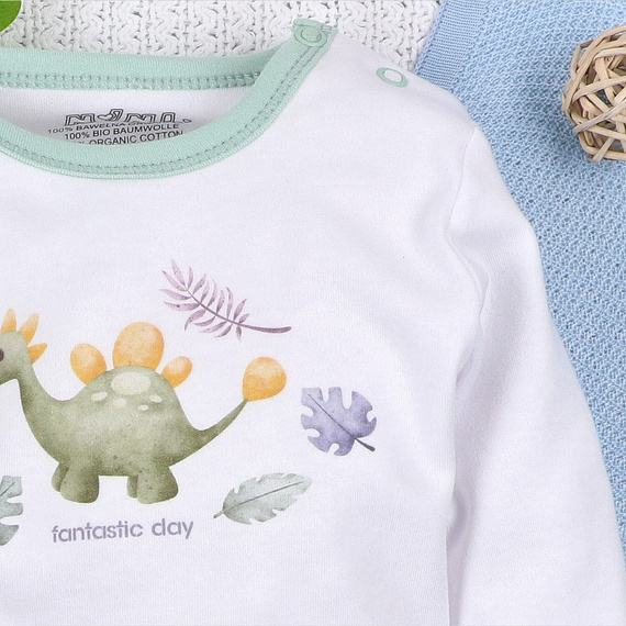 ABN-5565 Body Dino Explorer in cotone biologico Nini bianco- cotone biologico, manica lunga