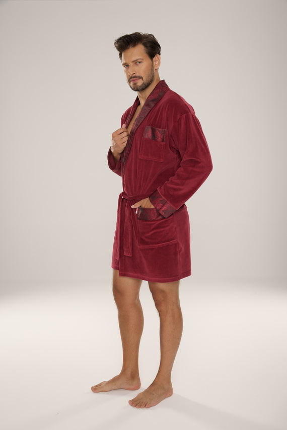 866 Noble Accappatoio in velluto De Lafense da uomo - corto, elegante, in cotone - bordeaux