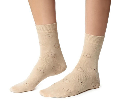 Calze da donna Steven art.099 in cotone con fantasie colorate cucitura piatta - 123 beige