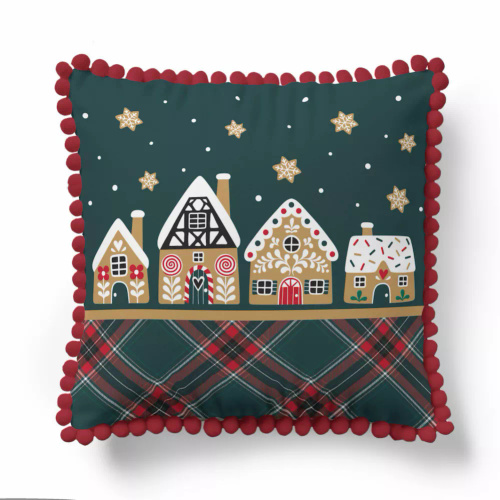 5379 Una federa decorativa natalizia Christmas Deco Detexpol casa di pan di zenzero e stelle - zip