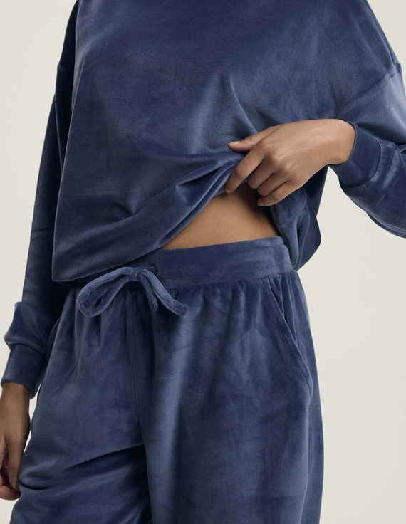 43722 Delanie Pigiama Henderson donna in velluto blu, manica lunga e pantaloni