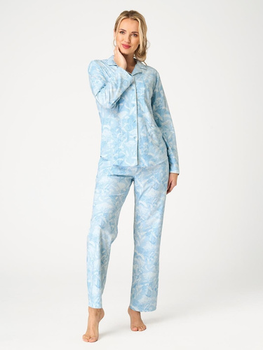 Pigiama donna Key LNS 657 B26 azzurra – lunga, con bottoni frontali