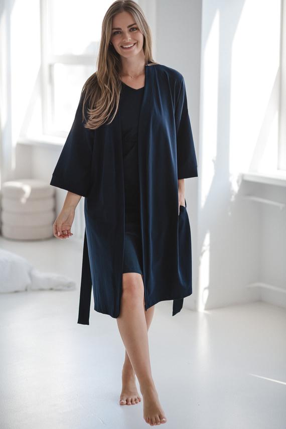 Milk&Love vestaglia premaman blu navy - cotone con elastan, confortevole, manica 7/8