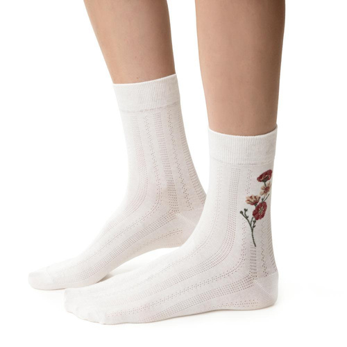 Calze da donna Steven Planet Earth art.017 ecru 041 - cotone, fantasie, comfort