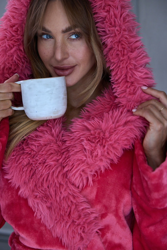 L&L 2646 Ana vestaglia lunga donna con cappuccio e pelliccia