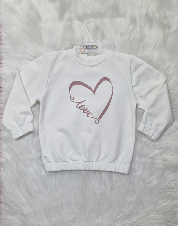 Felpa Love Heart Bambarillo ecrù - maglia felpata, cotone ed elastan