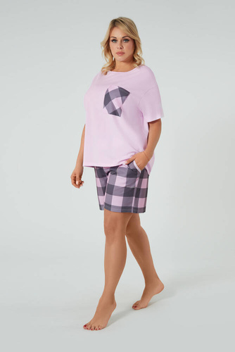 Kayo Pigiama da donna a maniche corte, pantaloncini Moda italiana - rosa/stampa