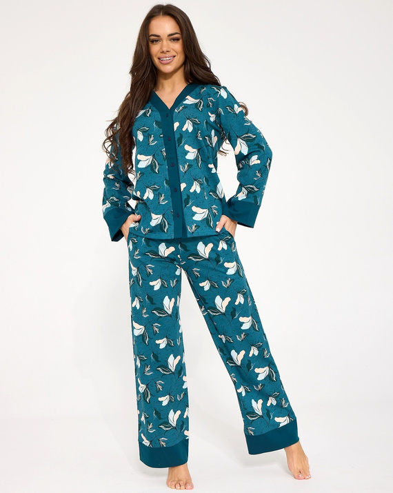 Pigiama donna Cornette 514/509 Virginia blu 100% cotone con bottoni