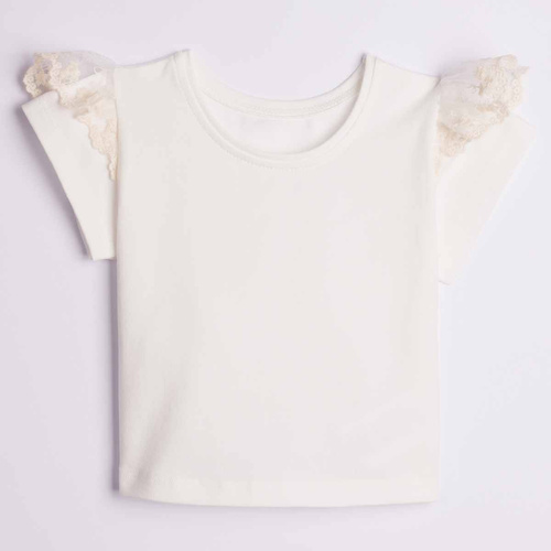 163850 Nicol Blusa crema per bambina con farfalla in pizzo e maniche a sbuffo