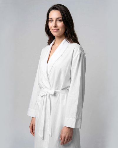 Accappatoio Unikat Blanche Bianco 100% Cotone Leggero Donna con Cintura