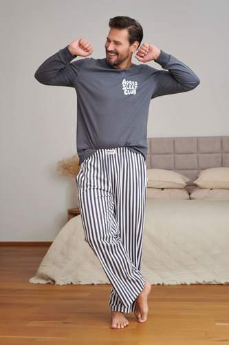 Doctor Nap 7524 Apres Sleep Pigiama uomo grafite 100% cotone manica lunga