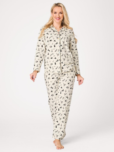 Pigiama donna Key LNS 921 B26 ecru – 100% cotone, bottoni, stampa