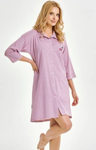 3436 Joliee Camicia da donna Taro rosa - cotone, a quadri, manica 3/4, bottoni