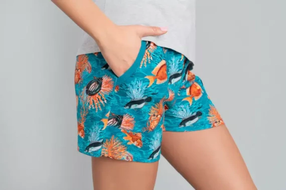 Oceania Pigiama da donna a manica corta, pantaloncini Moda italiana- melange/stampa