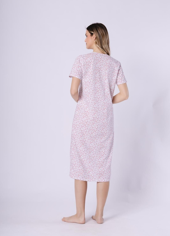 Camicia Oriana donna 1723/1760 Leveza in cotone corallo, manica corta, bottoni, midi