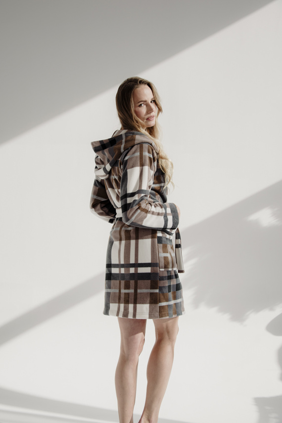 031 Coperta accappatoio De Lafense - vestaglia da donna in caldo pile Super Cozy, marrone